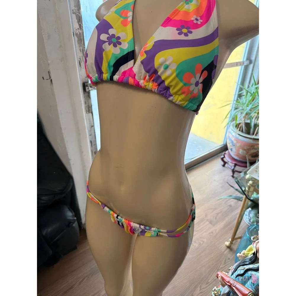 Women’s Floral Halter Bikini Top and Bottom - Multicolor
